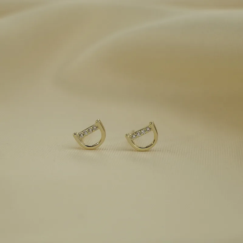 Semplice moda calda 14k placcato oro puro S925 Sterling Silver zircone lettera D forma orecchini per le donne ragazze