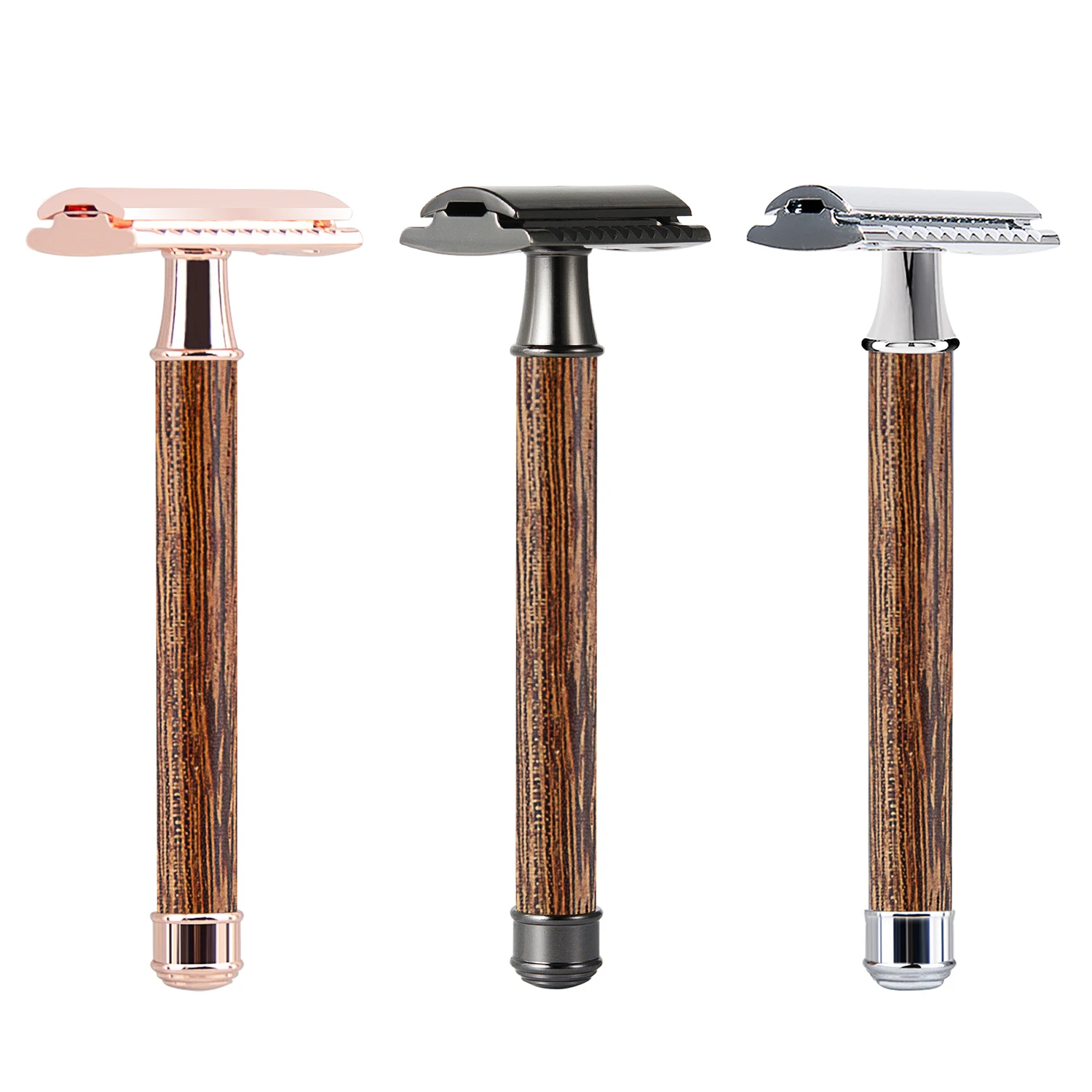 Rasoio di sicurezza a doppio taglio ZY Wet Shaver rasoio manuale vecchio stile per uomo rasoio da barbiere con manico in legno per la cura della barba