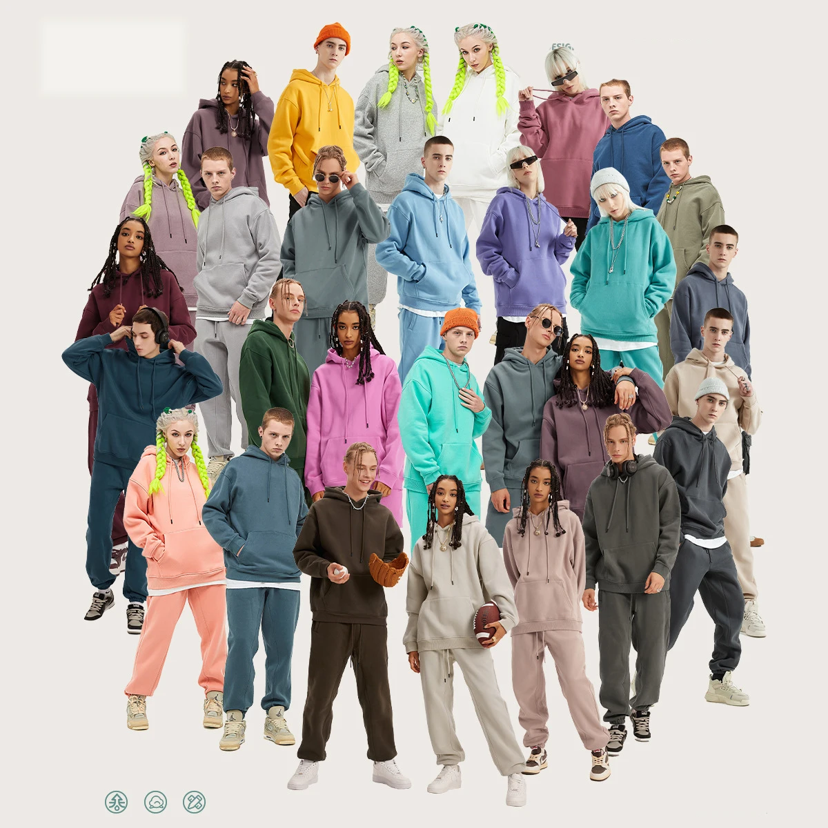 Abbigliamento sportivo personalizzato pantaloni da uomo Jogger marrone con cappuccio e pantaloni della tuta in pile di cotone 2 pezzi Set di felpe Oversize con cappuccio e pantaloni della tuta