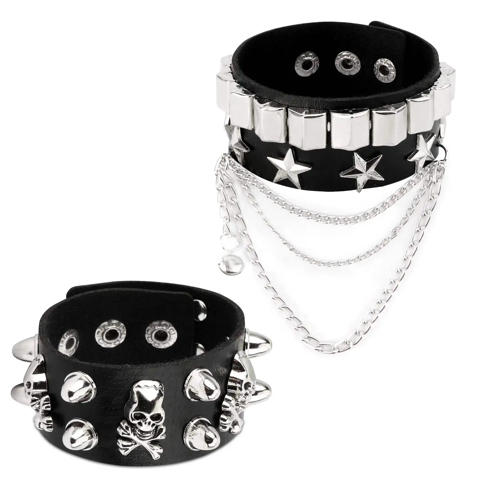 Set di Bracciali Punk Rock con Borchie Bracciale in Pelle con Punte per Uomo e Donna Braccialetto Anni '80 Bracciale Emo Regolabile