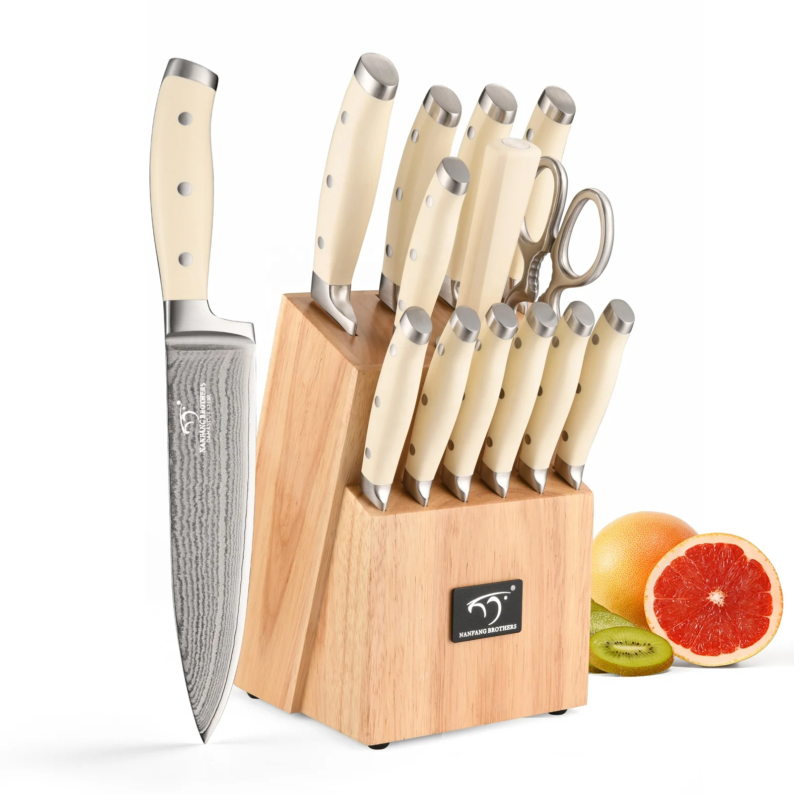 Set di coltelli da 14 pezzi per cucina con blocco coltelli Set di coltelli da cucina damasco impugnatura ergonomica in ABS per Set di coltelli da cucina