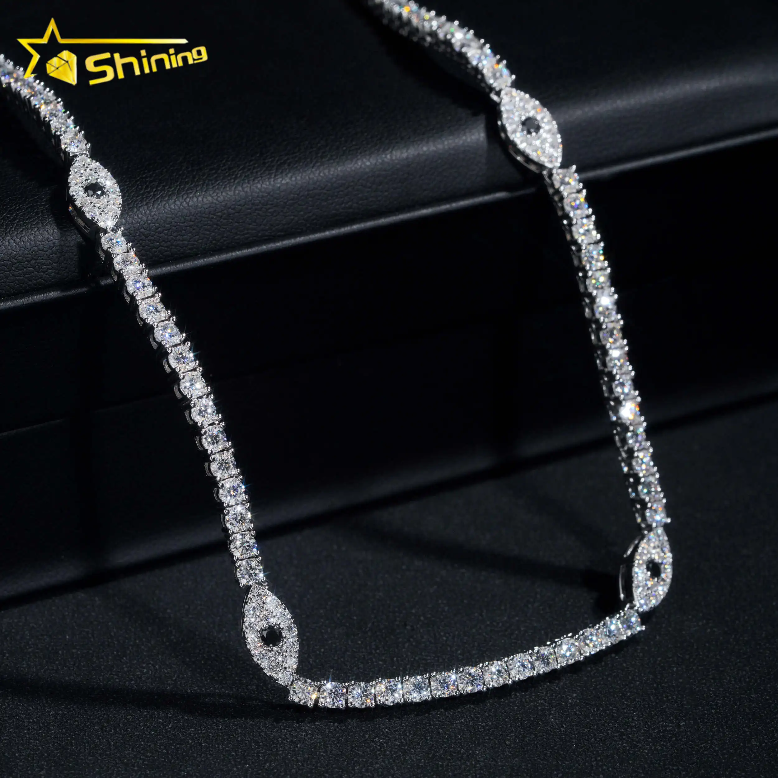 Nuovi arrivi collana Tennis occhio 925 argento sterling passante diamante tester certificata VVS moissanite tennis collana