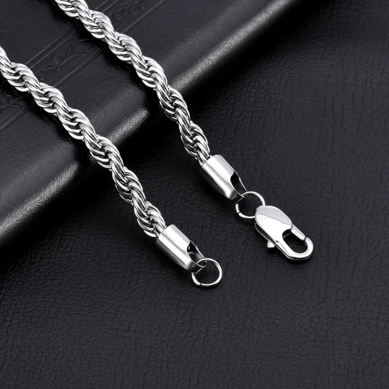 Collana a catena di corda in acciaio inox alla moda all'ingrosso impermeabile Non appannata 3/4/5/6mm di larghezza collana a catena per uomo e donna