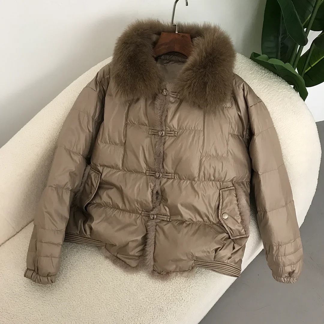 OFTBUY cappotto di vera pelliccia 2024 giacca invernale da donna con collo di pelliccia di visone naturale piumino d'anatra capispalla spesso caldo e ampio Streetwear nuovo