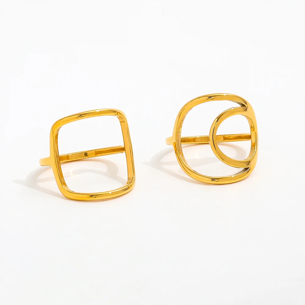 Joolim gioielli all'ingrosso 18K placcato oro quadrato rotondo linee vuote in acciaio inox anelli per le donne anello