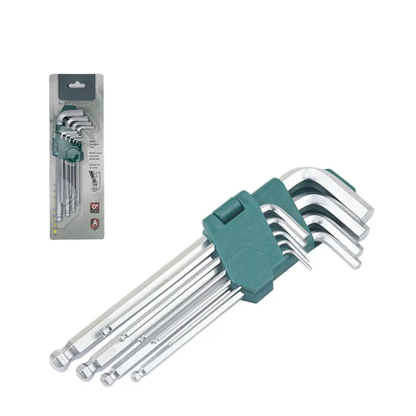 Set di chiavi esagonali con testa a sfera lunga per Mitsushi 9PC in acciaio al carbonio fai da te di tipo industriale di riparazione e personalizzazione materiale CrV a brugola chiave