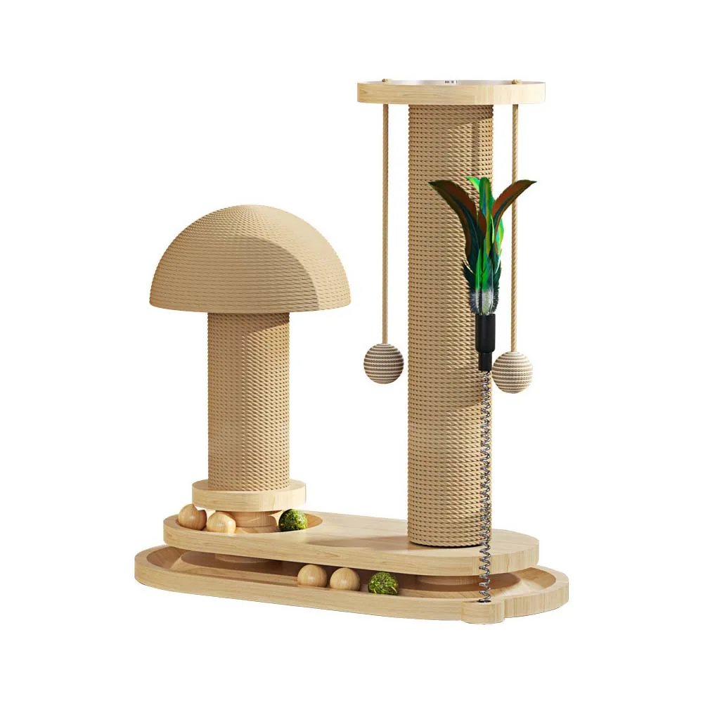 Gatto in stile moderno Scratching Post in legno gatto albero con gatto gatto Teaser palla giocattolo stringa di gatto giocattoli stringa interattiva