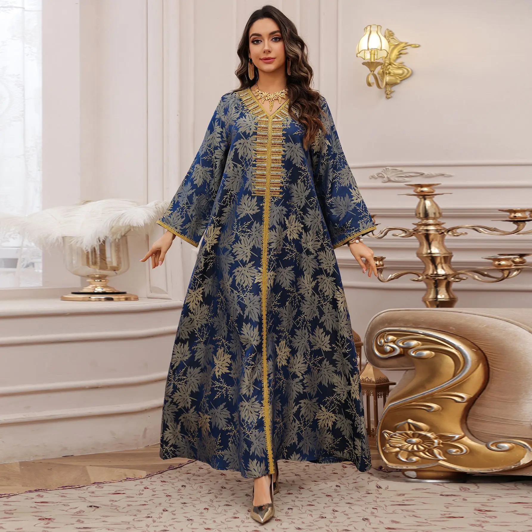 Nuovo ricamo EID Ramadan Jacquard Jalabiya Abaya Femmes Robe Musulmane Dubai Abaya abbigliamento islamico abito musulmano donna