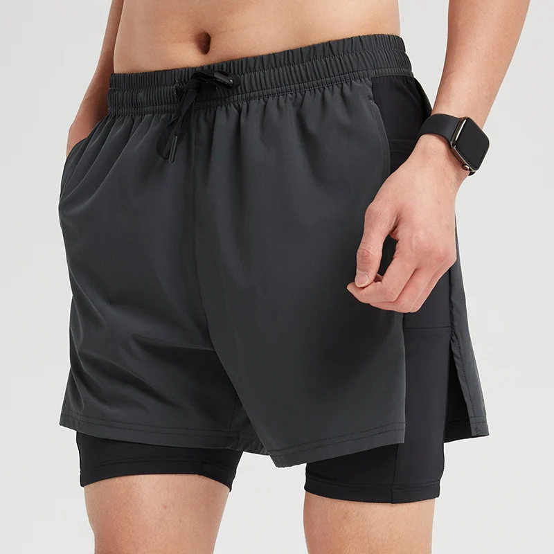 Pantaloncini da uomo che corrono pantaloncini sportivi per il Fitness pantaloncini da ginnastica a doppio strato da uomo allenamento ad asciugatura rapida 2 in 1 pantaloncini