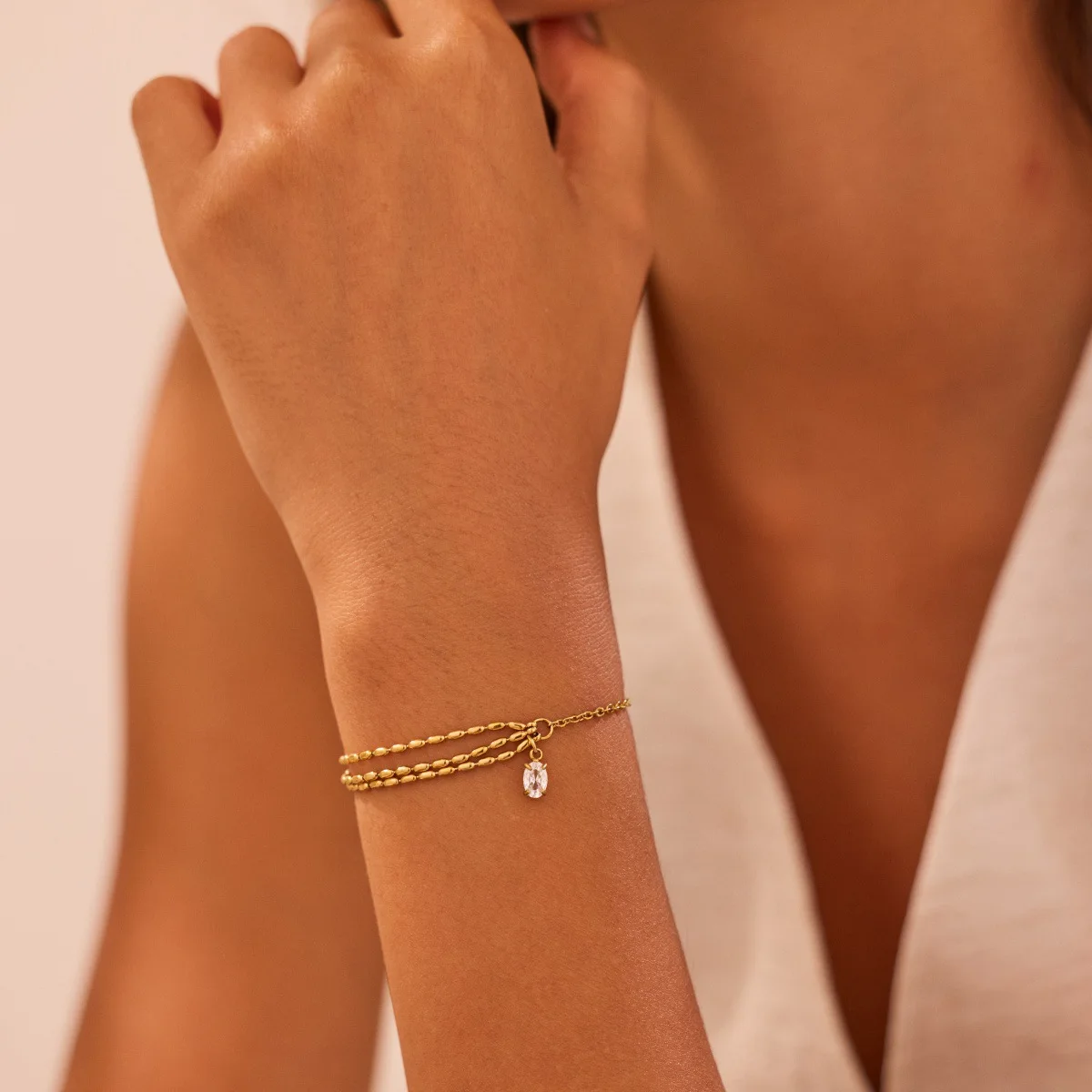 Bracciale N&S in Acciaio Inossidabile Placcato Oro 18K con Zirconi Geometrici Gioiello di Lusso Trendy per Donna