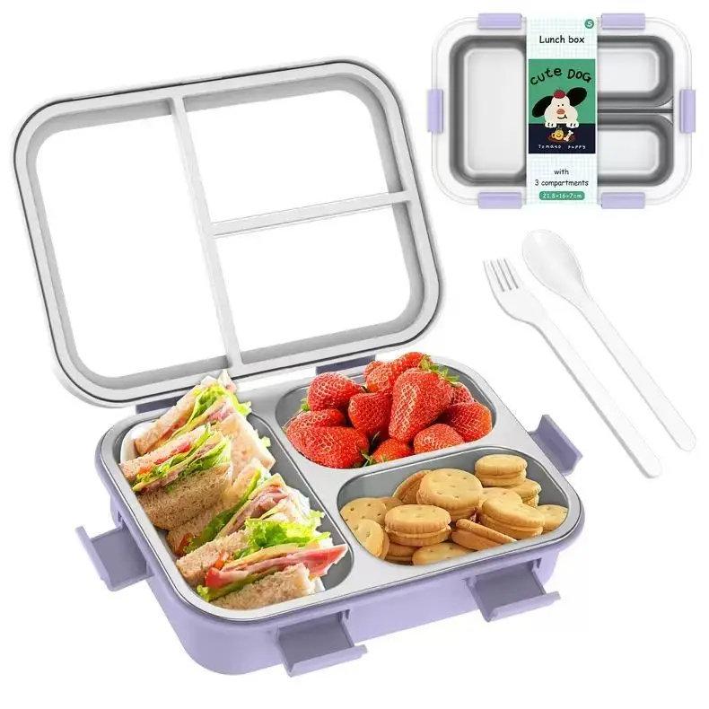 Scatola da pranzo portatile per bambini e bambini in acciaio inossidabile a 3 scomparti contenitore per alimenti termici senza BPA