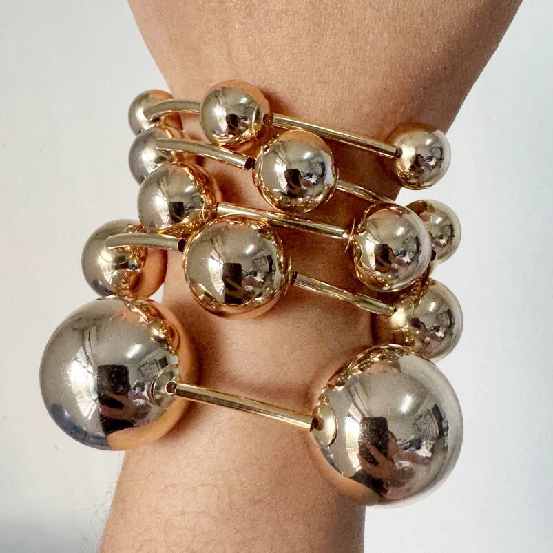 Kaimei 2026 Gioielli alla Moda Bracciale Punk Placcato Oro 18K con Grandi Sfere CCB Bracciali Dorati con Grandi Sfere Rotonde e Bolle