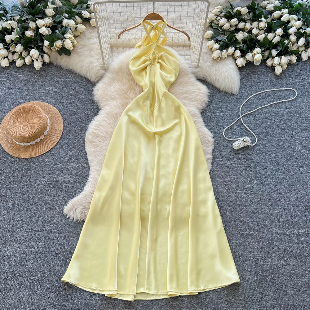 Abito lungo estivo casual da donna 2026 in stile Fairycore con scollo all'americana senza maniche modello Empire