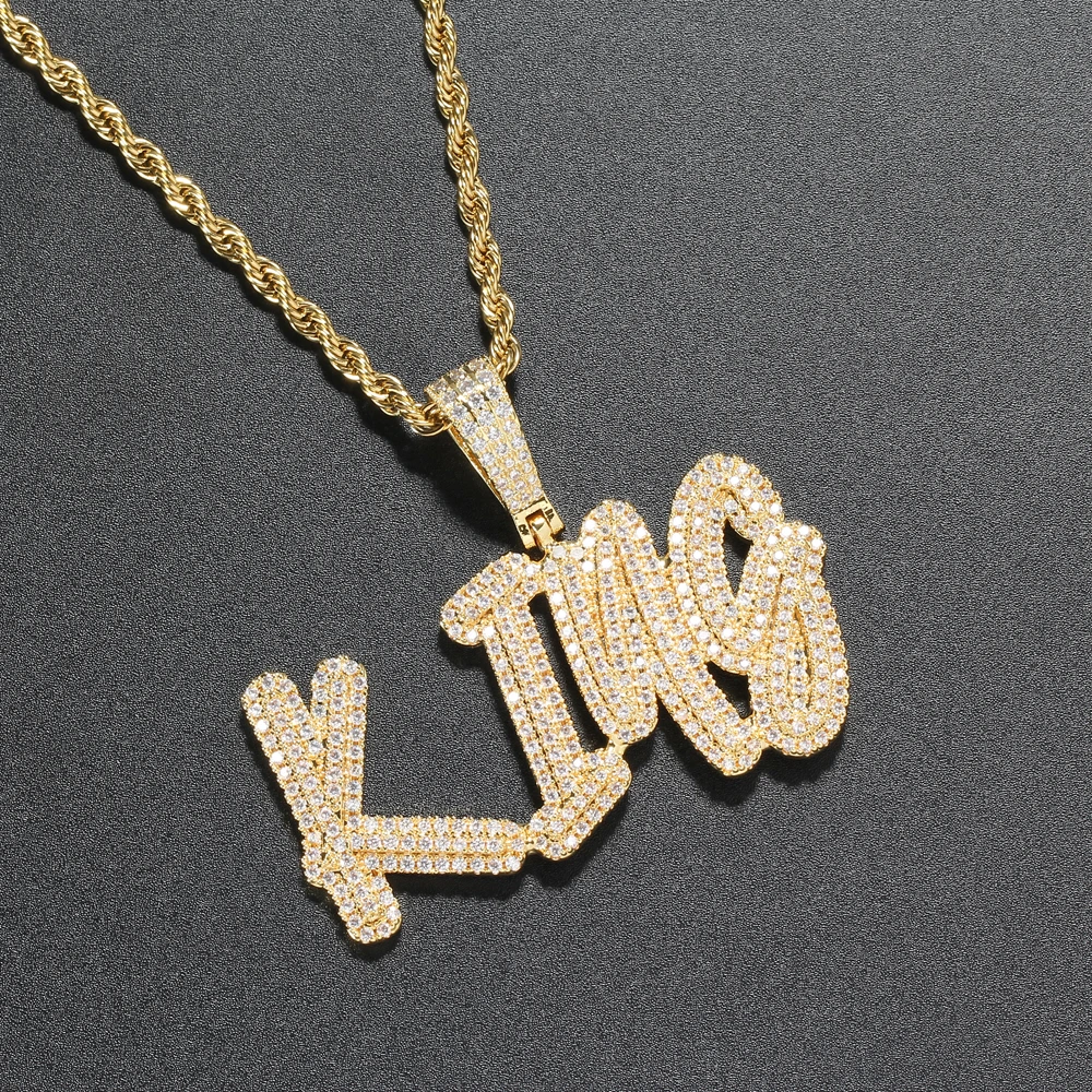 CP28 lettere con nome personalizzato in ottone con cornice CZ corona ciondolo ghiacciato AAA zircone Hip Hop uomo collana gioielli regalo