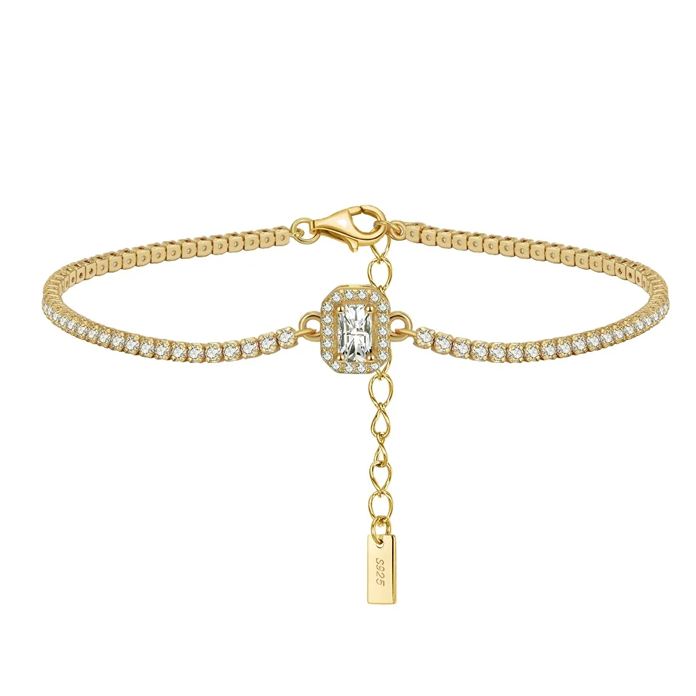 RINNTIN SB142 gioielli in argento all'ingrosso bracciale in argento Sterling 925 catena da Tennis con bracciale placcato oro CZ 14K per donna