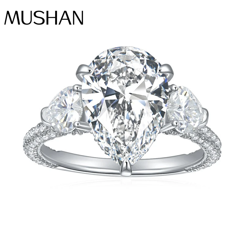 Anello in Argento Sterling S925 della Fabbrica di Gioielli MuShan Anello con Moissanite a Goccia da 5 Carati Disponibile in Diversi Colori