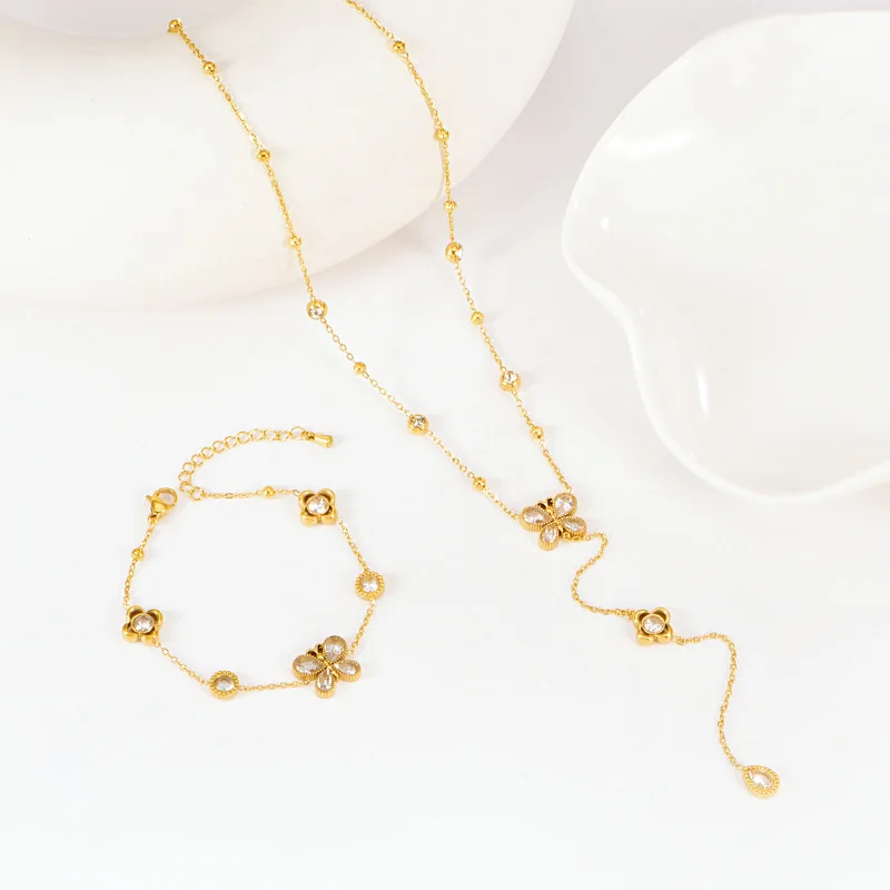 Collana e Bracciale Semplici in Acciaio Inossidabile Collana con Sfera Rotonda Placcata Oro 18K Bracciali a Catena alla Moda INS Personalizzati