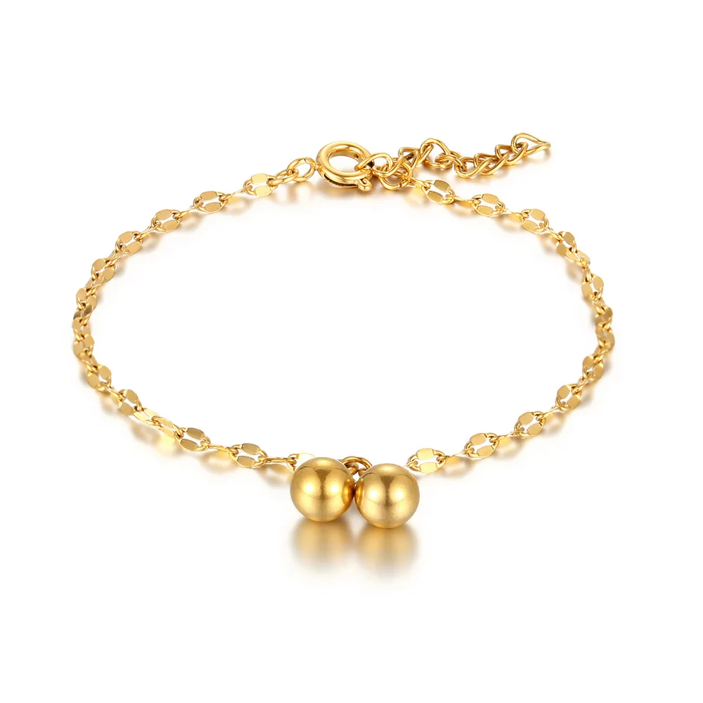 Bracciale da donna semplice con perline design geometrico a maglie a catena in acciaio inossidabile placcato oro stile europeo-americano di tendenza inossidabile.