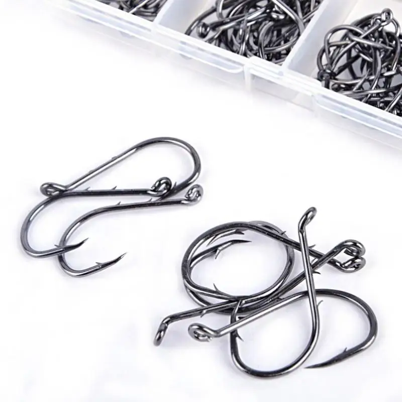 Gancio da pesca in acciaio ad alto tenore di carbonio 140 pz in scatola con anello in acciaio ad alto tenore di carbonio