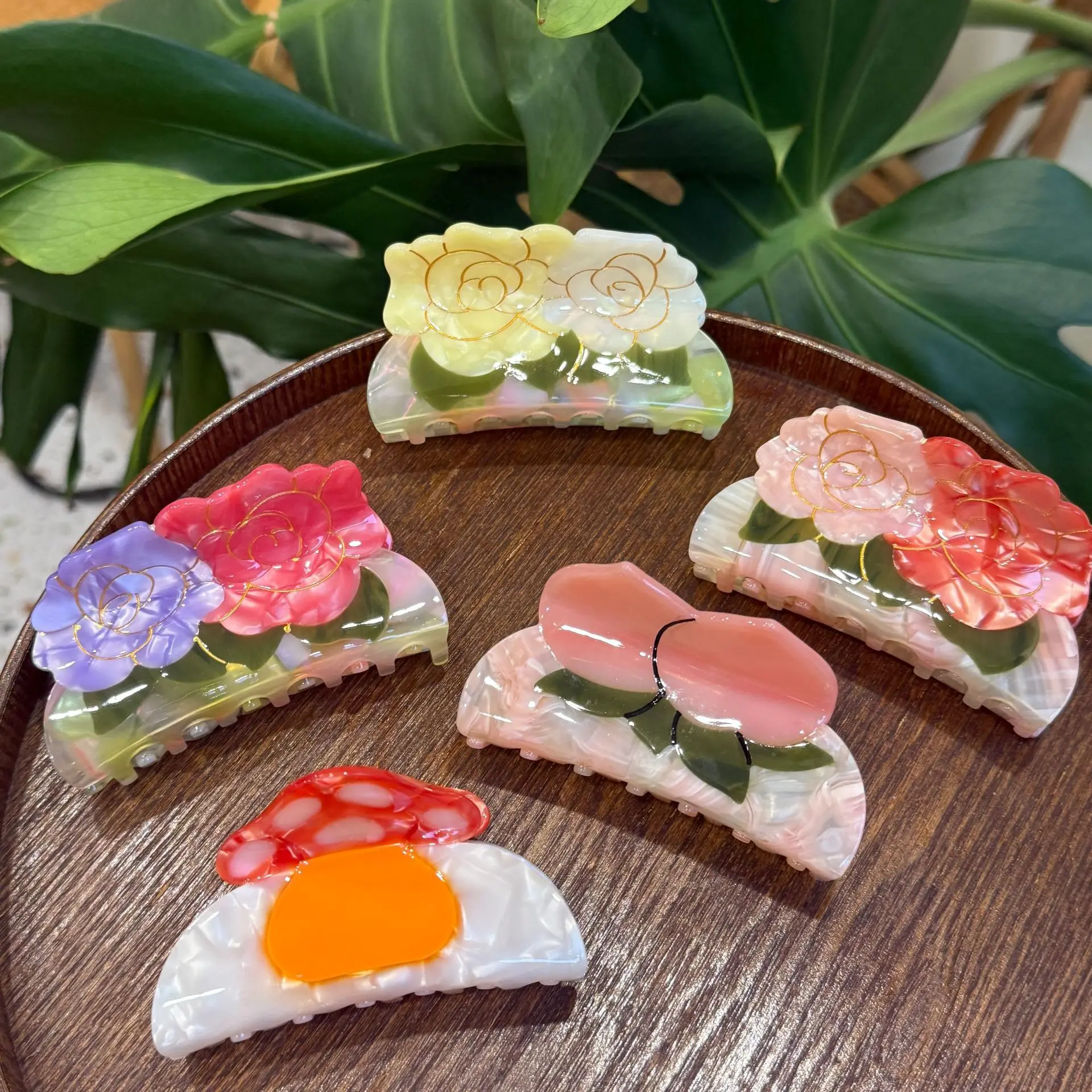 DOWELL Nuova Molletta per Capelli in Acetato a Forma di Fiore Fermaglio Retrò a Doppio Loto Accessorio per Capelli Bicolore Grande e Dolce per la Parte Posteriore della Testa