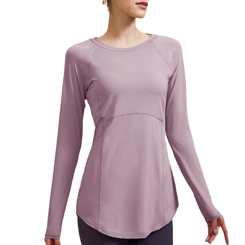 Top da Yoga a Maniche Lunghe da Donna Traspirante e ad Asciugatura Rapida per Fitness e Sport Vestibilità Ampia con Scollo a V Copre i Glutei Primavera-Estate