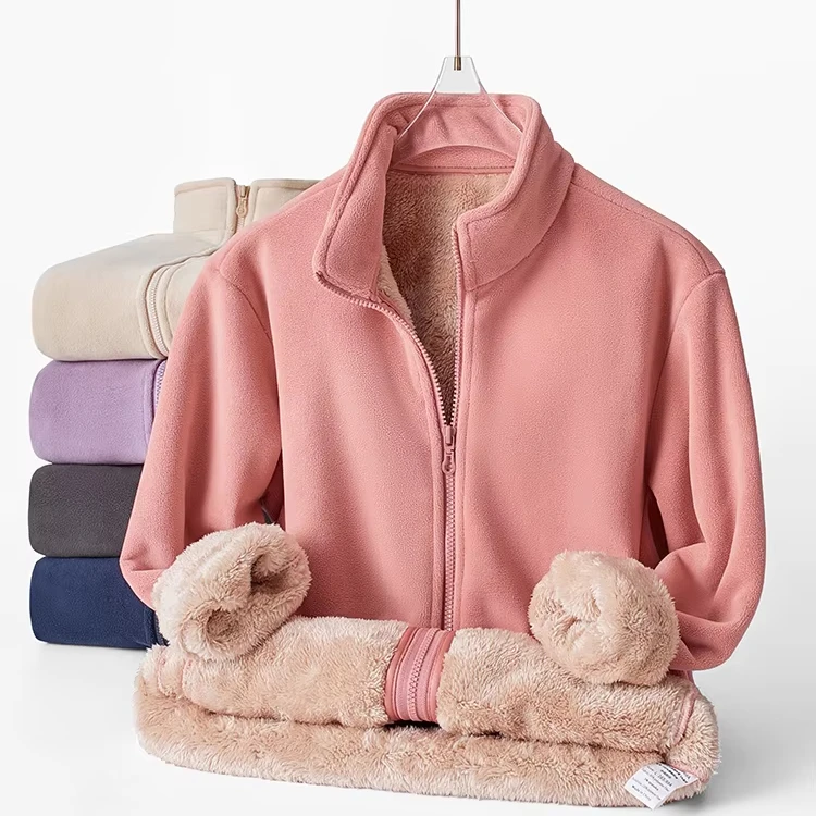 Ollie Damen verdickte Fleece jacke Polyester Herbst Winter Warme mit Fleece gefütterte vertikale Kragen reiß verschluss Herren Fleece Liner Jacke