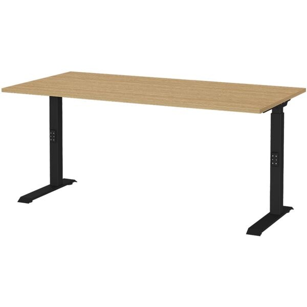 Germania-Werke Schreibtisch höhenverstellbar (manuell) »Downey« 160 cm Lindberg-Eiche-Nb./Schwar, 160x91x80 cm
