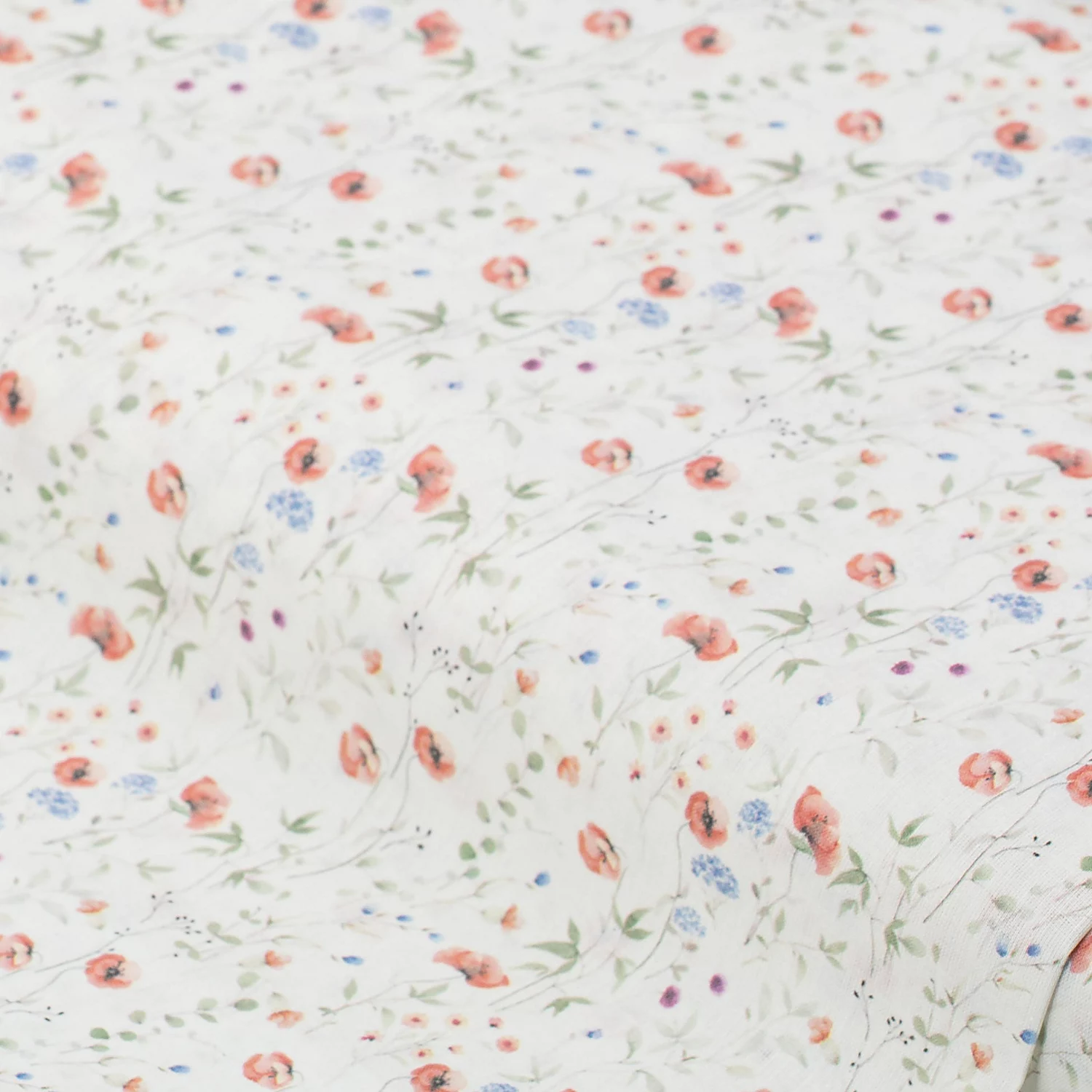 Tissu coton « coquelicots », blanc délavé/multicolore