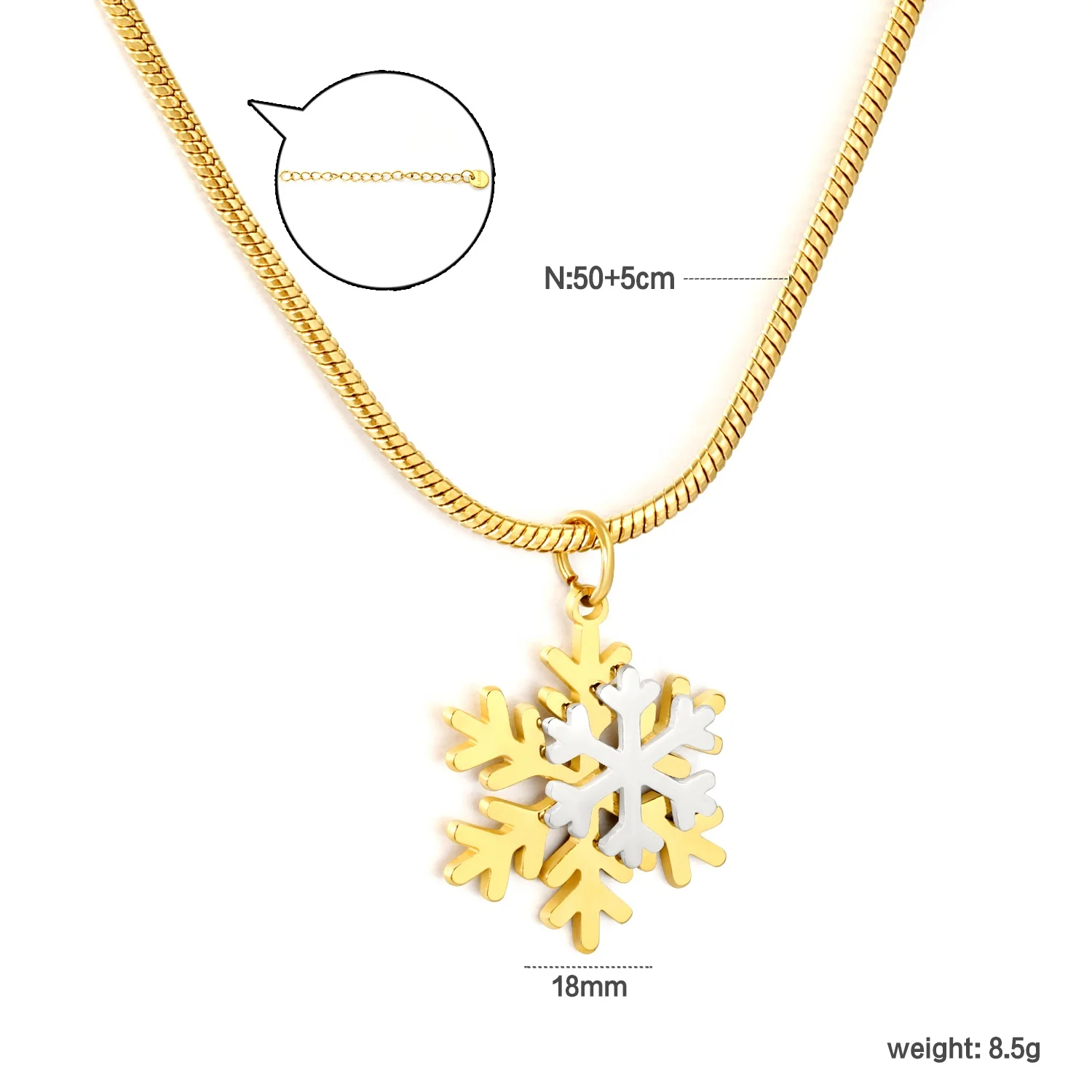 Collana con Fiocco di Neve Placcata in Oro 18K Gioielli da Donna alla Moda Ciondolo a Tema Invernale Stile Trendy Regalo per le Feste Collana in Acciaio Inossidabile