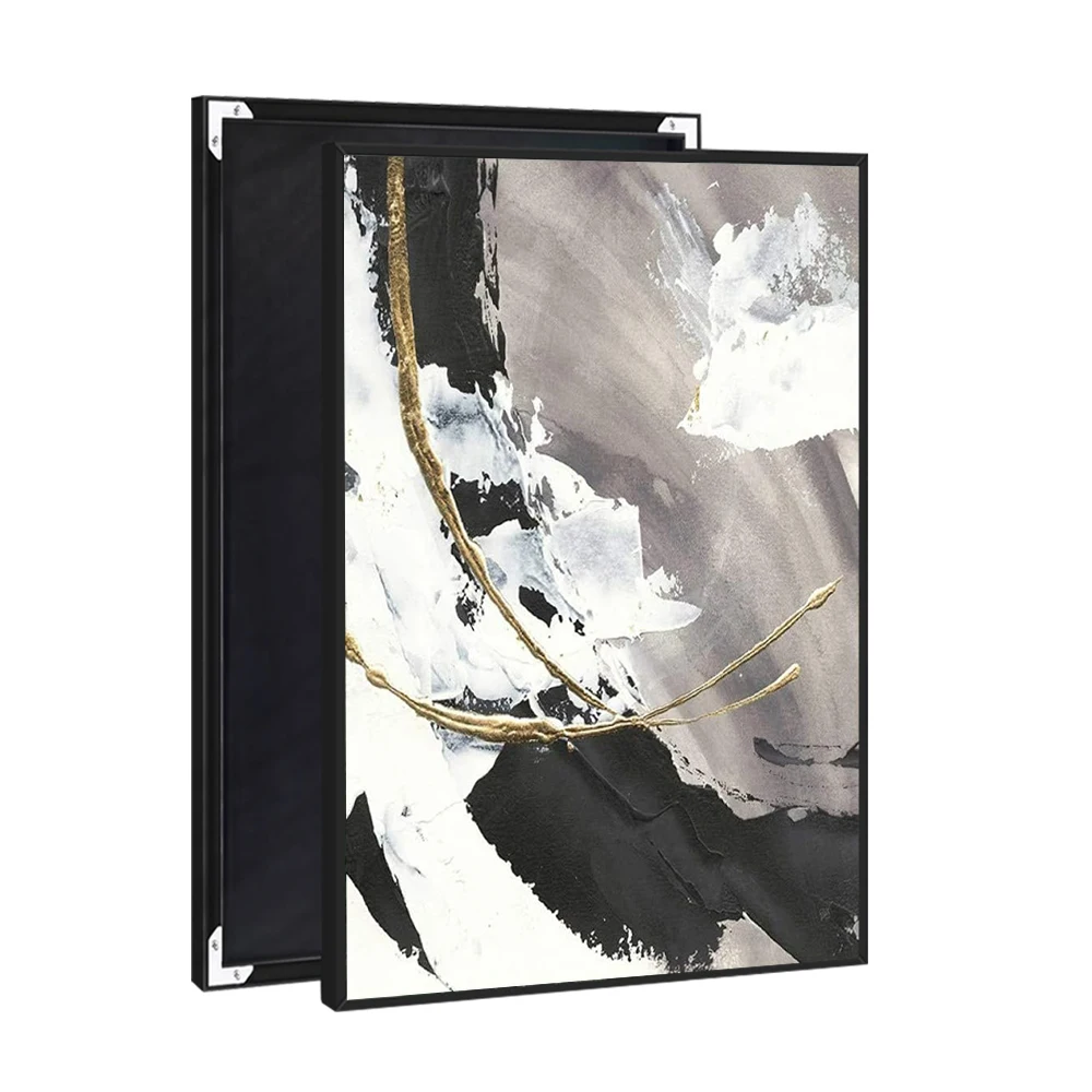 UNIART muro astratto alla moda oro arte oro e nero opera d'arte alla moda astratto dipinto a mano scintillante Poster contemporaneo arte della parete