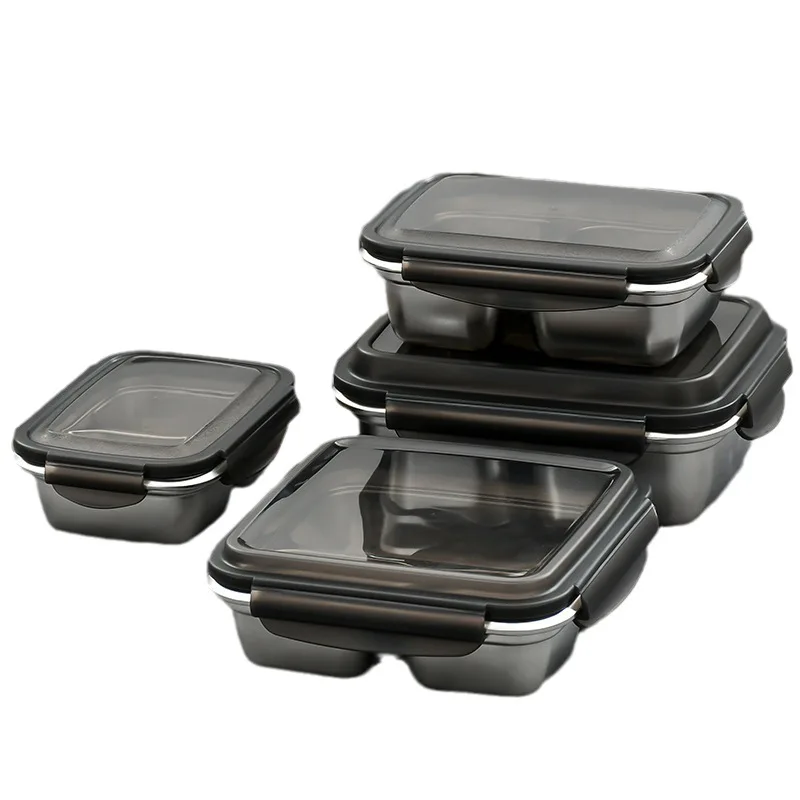 Contenitore per Pranzo Rettangolare in Acciaio Inox 304 Ermetico Senza BPA per Alimenti Alta Capacità con Due/Tre Scomparti