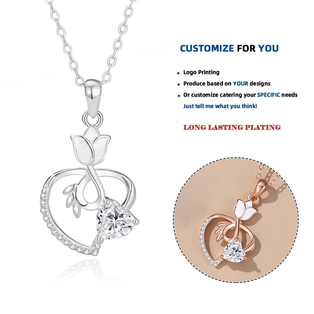 DY769 S925 in argento Sterling tulipano collana a forma di cuore per donna ciondoli in argento Sterling forma di cuore collana con ciondolo