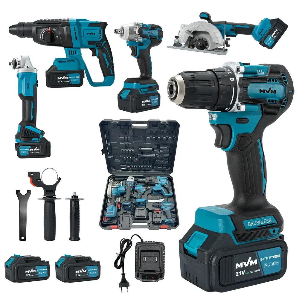 Kit di utensili elettrici per trapano a percussione a martello elettrico smerigliatrice angolare senza spazzole chiave a batteria per sega circolare Set di strumenti combinati Kit