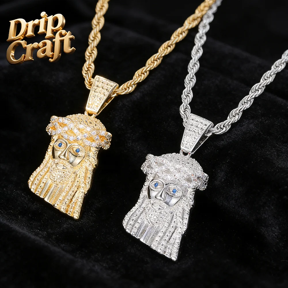 Ciondolo Hip Hop a Forma di Gesù Placcato in Rame con Oro Vero Completamente Tempestato di Zirconi Collana con Ciondolo di Tendenza Alta Qualità all'Ingrosso