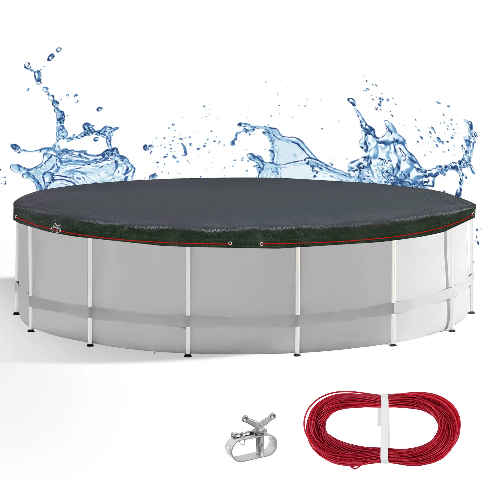 3,6 m / 4,2 m / 4,6 m runde Poolabdeckung für Aufstellpools / Einbaupools, faltbare Poolabdeckung, Staubschutzhülle mit Drahtseil und Schloss Image