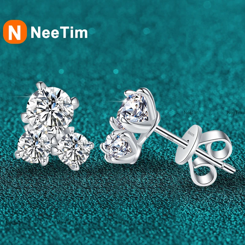 NeeTim All D VVS1 Moissanit-Ohrstecker für Damen, Hochzeitsschmuck, 925er-Sterlingsilber mit weißvergoldeten Ohrsteckern, GRA Image