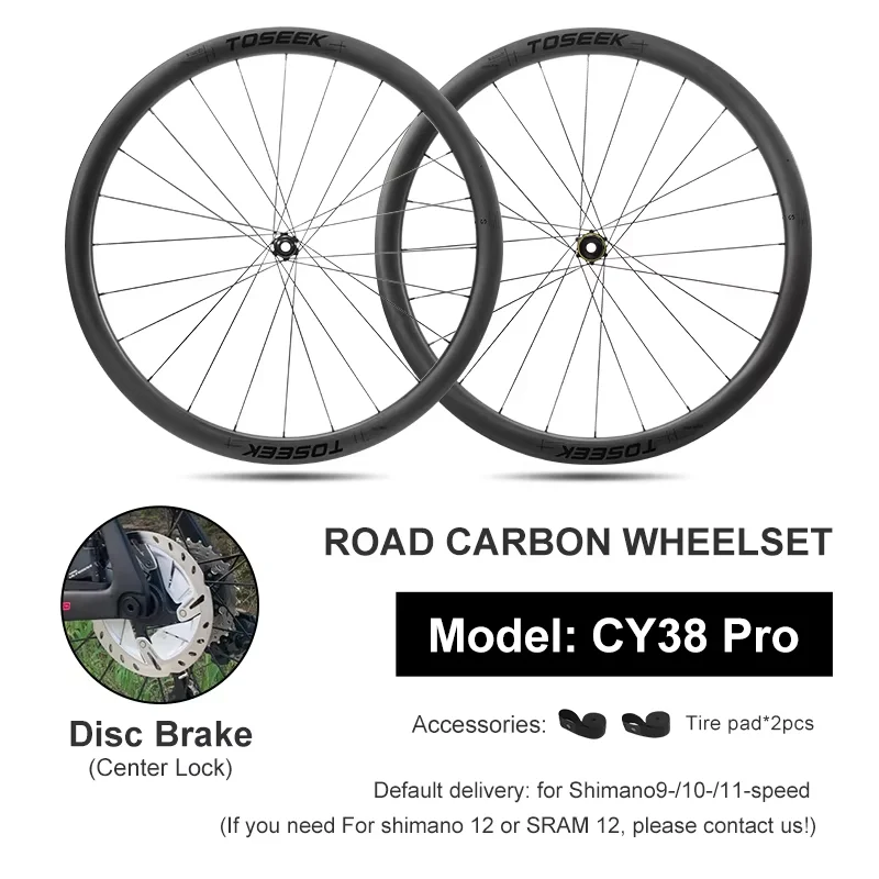 Set di Ruote in Carbonio Personalizzate 700c per Bici da Strada Set Ruote a Disco Produzione di Fabbrica Larghezza 28mm 38/50/60mm Modello a Raggi Dritti Tubeless Ready