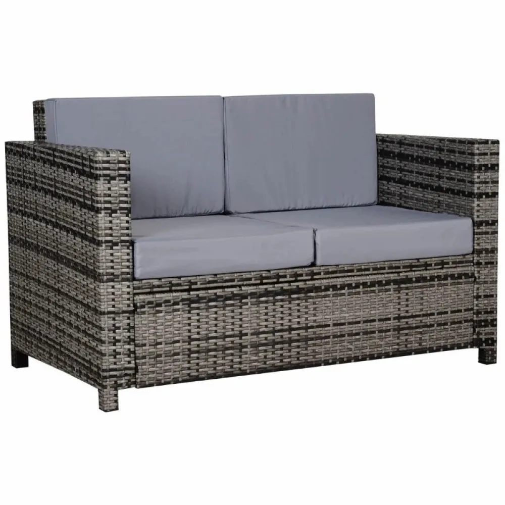 PINGGO Rattan Sofa,2 Seater Garden Furniture with Soft Padded Cushion and Armrests, Wicker Garden Loveseat for Patio, Mixed Grey