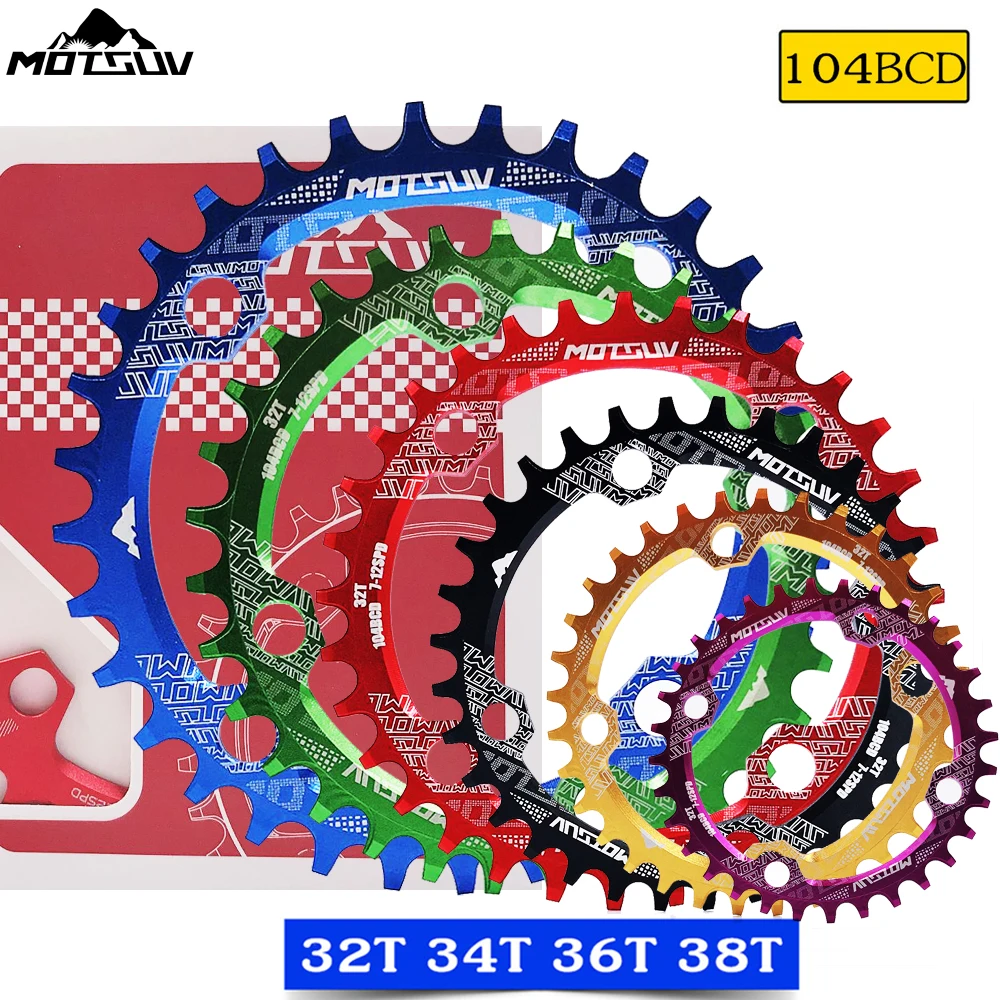 Manovella per bicicletta 104BCD forma rotonda stretta larga 32T/34T/36T/38T MTB corona ruota dentata per bicicletta cerchio guarnitura per bici piastra singola
