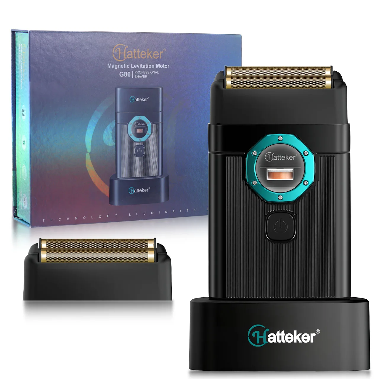 Hatteker Doppelfolien-Elektrorasierer für Männer 9000RPM Magnetlevitationsmotor LED-Anzeige USB & Basisladestation 270 Minuten Laufzeit Image
