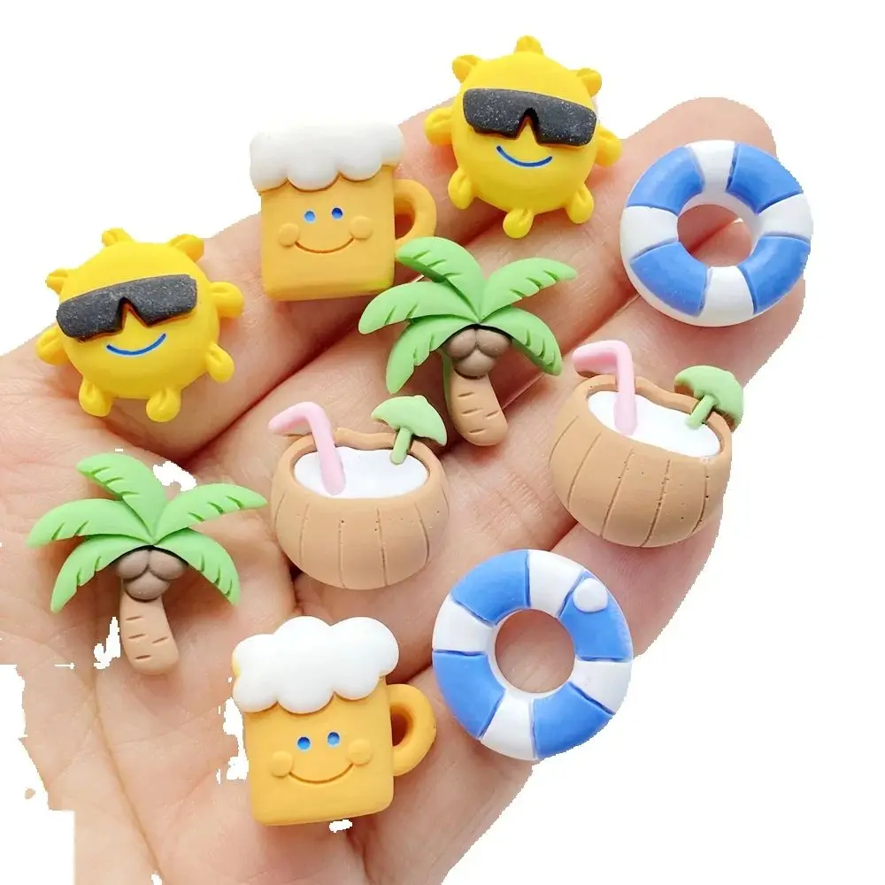 10 Stück Neue Niedliche Harz-Cartoon-Figuren Strand-Kokosnuss, Kokosnussbaum-Serie Flache Rückseite Scrapbooking DIY Schmuck Bastelzubehör Dekoration Image