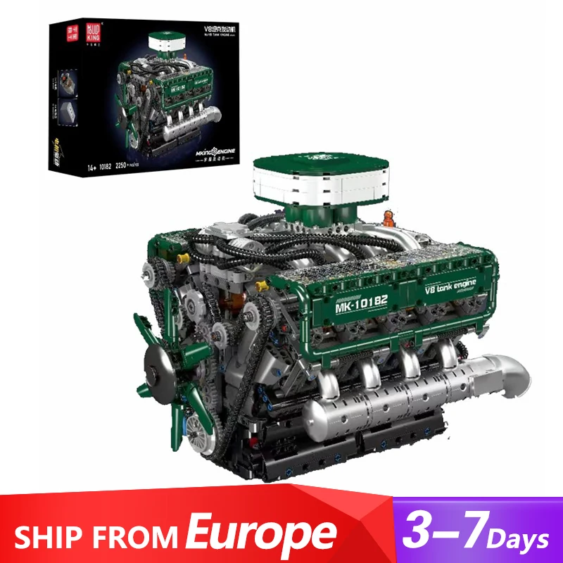 2250 Pezzi Mould King 10182 Motore Elettrico V8 per Carro Armato, Modellino in Mattoncini, Giocattolo Tecnologico per Auto, da Costruire, Regalo da Collezione per Adulti