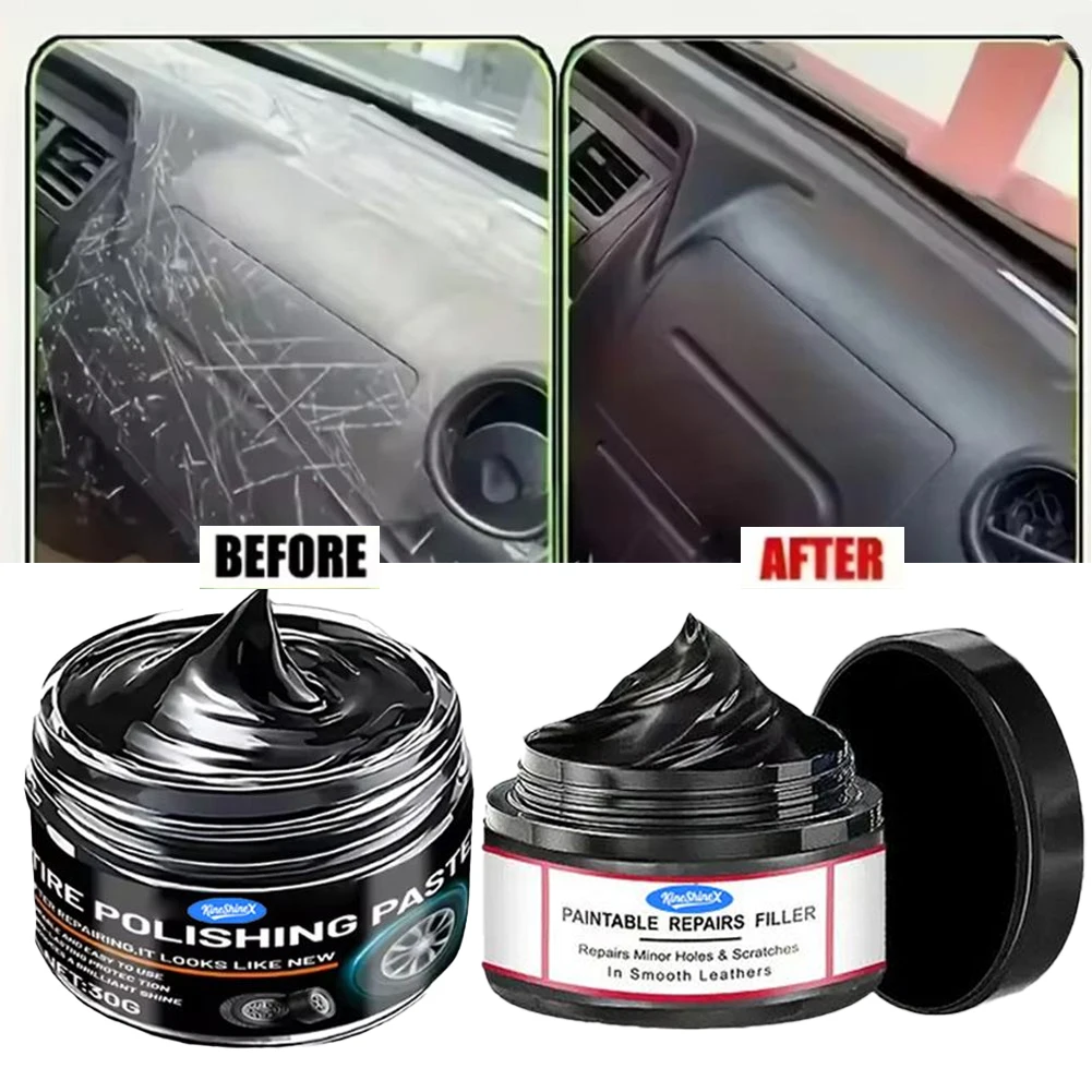 Kratzer-Reparaturcreme für den Autoinnenraum, Polierwachs für den Innen- und Außenbereich aus Kunststoff, Reparatur von schwarzen Kunststoffoberflächen im Innenraum und am Armaturenbrett Image