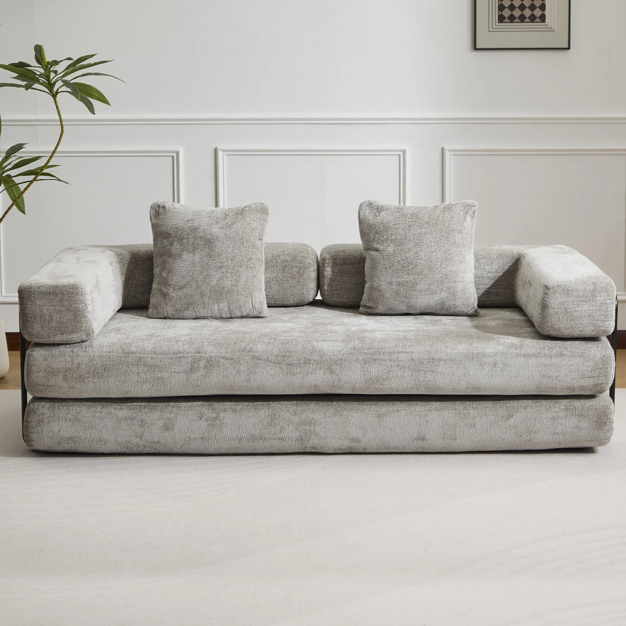 Hellgraues Komprimierbares Schlafsofa, Keine Montage Nötig, Faltbare Bodencouch, Weiches Zweisitzer-Sofa für Wohnzimmer