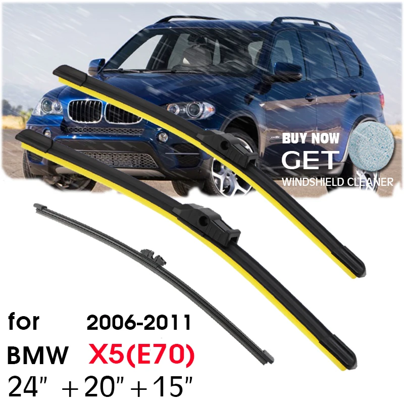 Tergicristallo per auto Ricarica in silicone Spazzole tergicristallo anteriori posteriori Set 24 "+ 20" + 15 "Per BMW X5 E70 2006-2011 2010 Parabrezza lunotto anteriore posteriore
