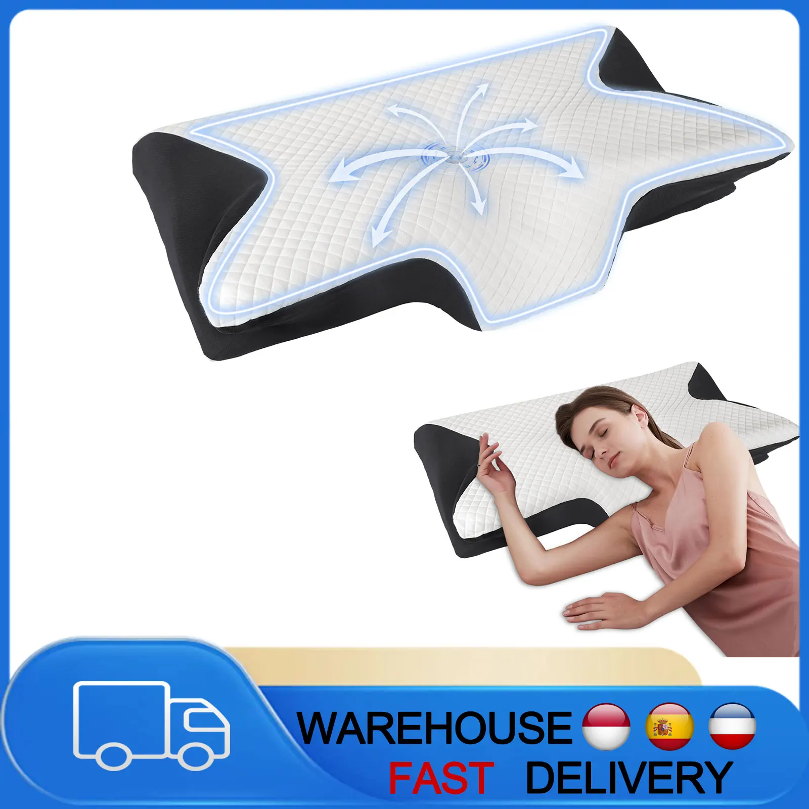 Cuscino Cervicale in Memory Foam, Cuscino Ortopedico Sagomato per Alleviare il Dolore al Collo, Supporto Ergonomico per Testa e Collo per Tutti i Tipi di Dormienti