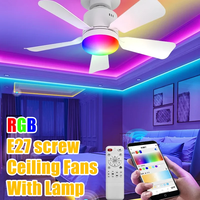 RGB LED Deckenventilator Lampen E27 Dimmbar Stille Fernbedienung APP Steuerung Deckenventilator Lichter Intelligente LED-Beleuchtung für Schlafzimmer Wohnzimmer
