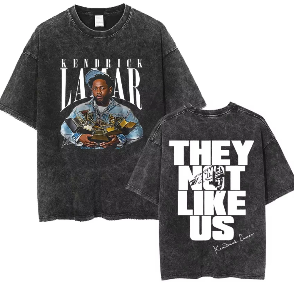 Kendrick Lamar They Not Like Us Tour 2026 Merch T-Shirt Herren Vintage Washed Kurzarm T-Shirts Hip Hop Gothic Baumwoll-T-Shirt