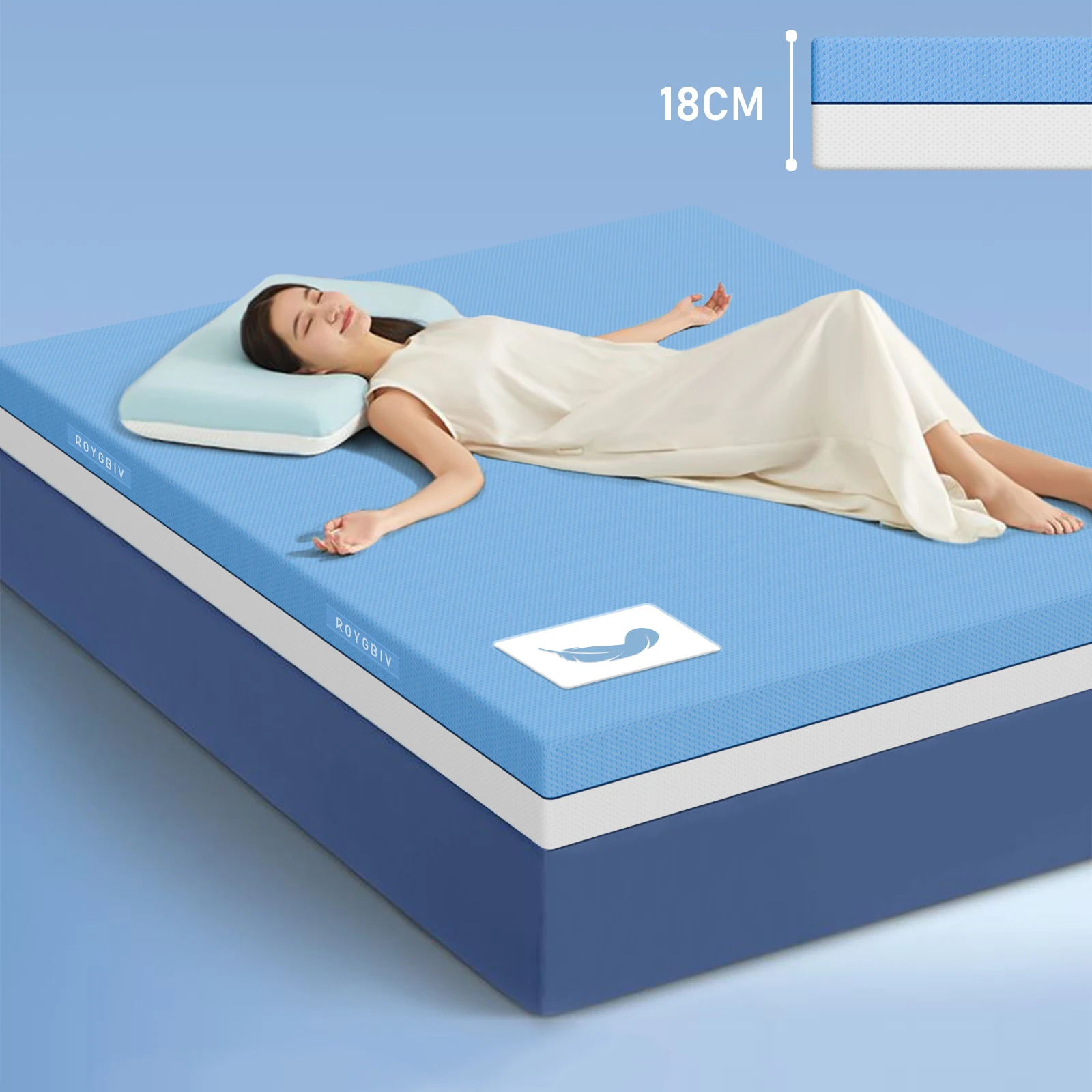 Komfortschaummatratze 140×190×18 cm,Memory-Schaum kühlender Bezug, Härte H3, 18 cm hoch, 7-Zonen Unterstützung