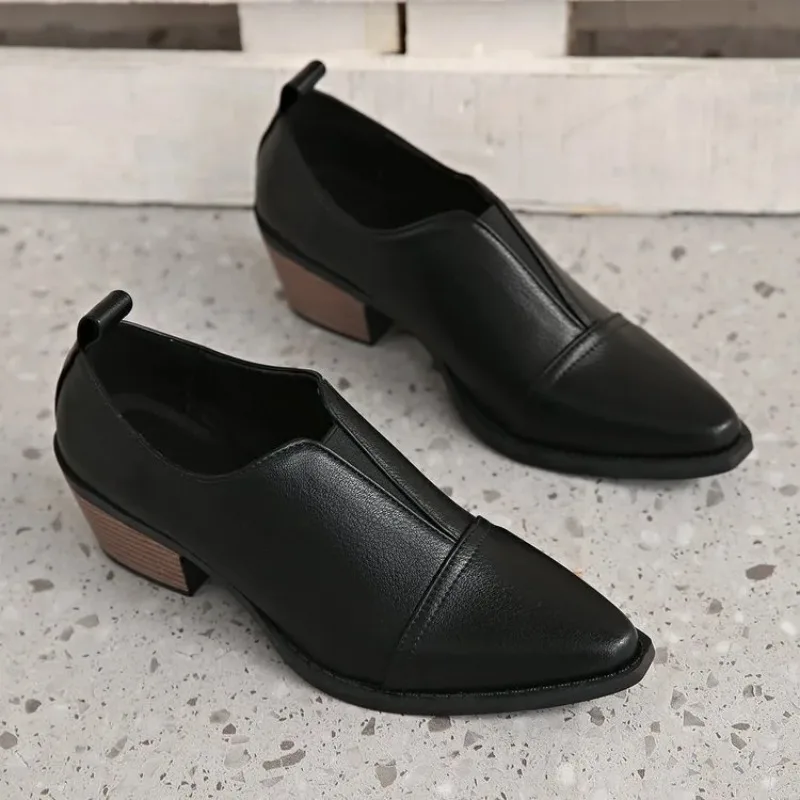 Herbst frauen Schuhe Chunky Heels Elastische Bands Slip-on Chelsea Stiefel Mid-ferse Synthetische Leder Booties Weibliche Casual Heels